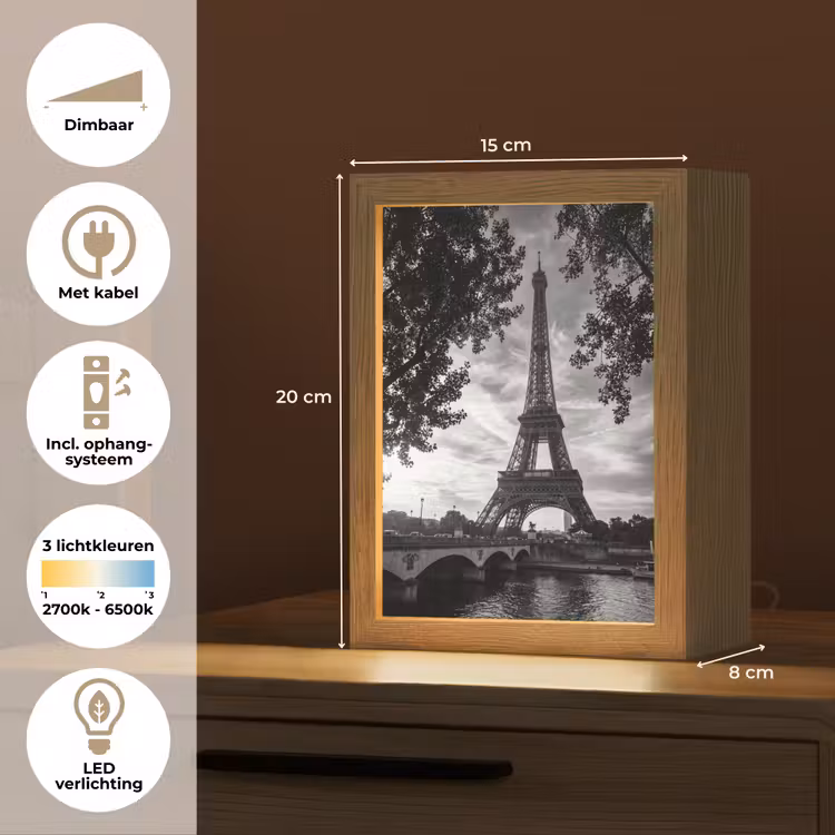 Gepersonaliseerde Lightbox - Eiffeltoren - Parijs - Rivier - Architectuur - Zwart-wit — 7