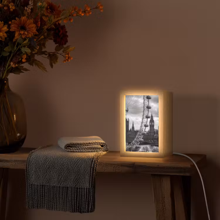 Gepersonaliseerde Lightbox - Reuzenrad - Klokkentoren - Architectuur - Zwart-wit - Stad — 3