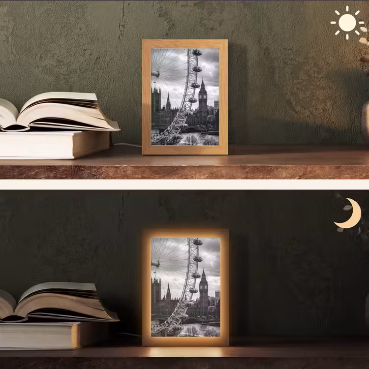 Gepersonaliseerde Lightbox - Reuzenrad - Klokkentoren - Architectuur - Zwart-wit - Stad — 5