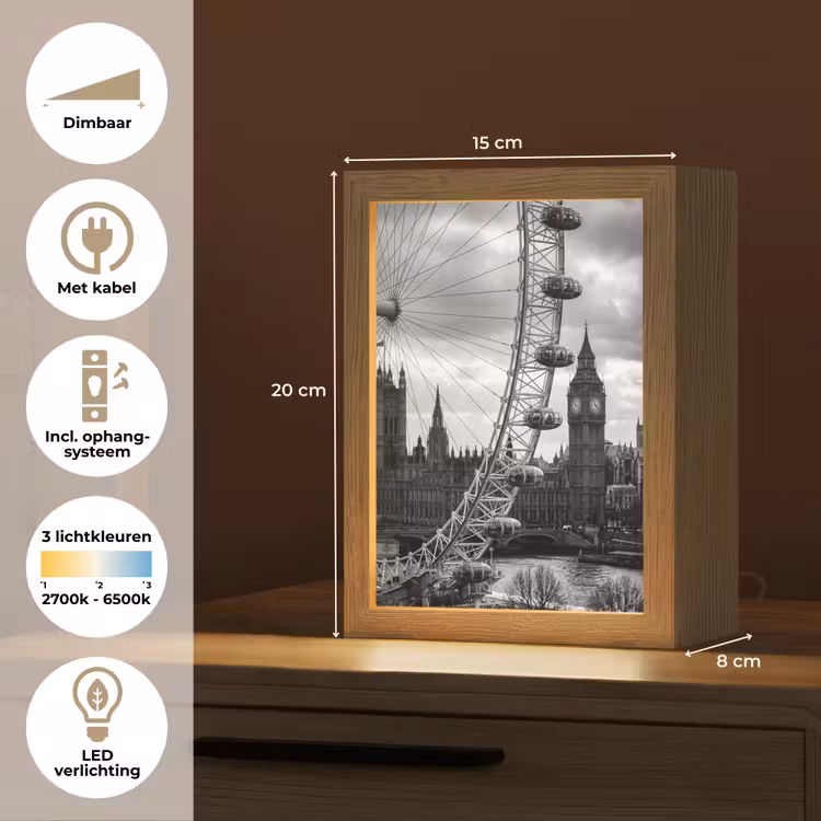 Gepersonaliseerde Lightbox - Reuzenrad - Klokkentoren - Architectuur - Zwart-wit - Stad — 7
