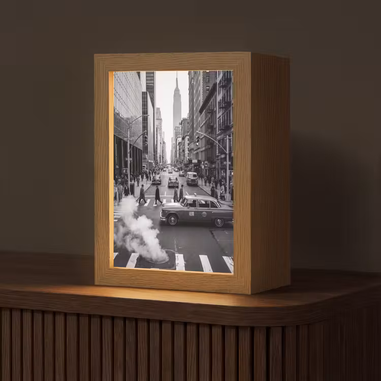 Gepersonaliseerde Lightbox - Stad - Straat - Gebouwen - Verkeer - Zwart-wit — 1