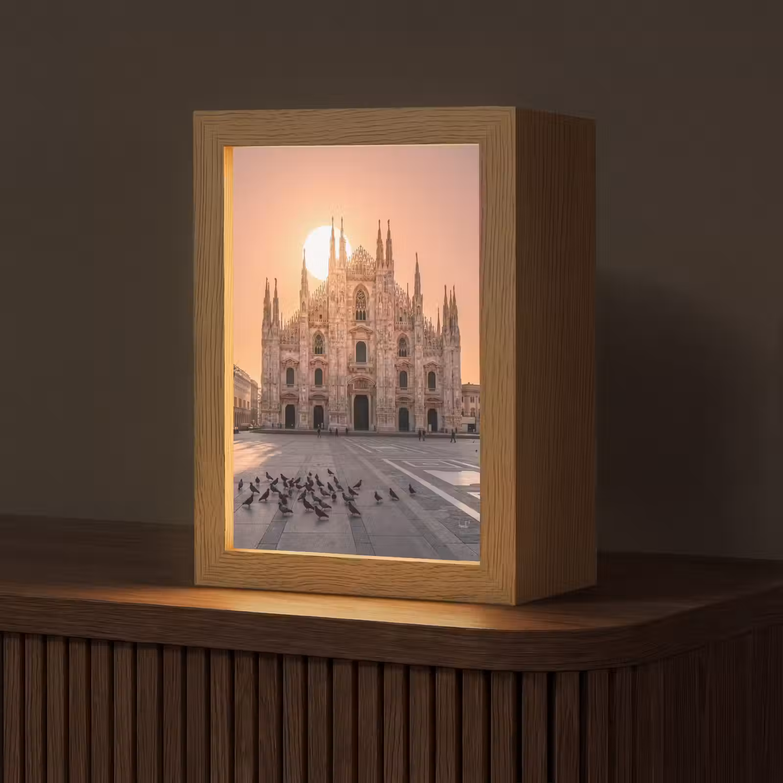 Gepersonaliseerde Lightbox - Architectuur - Milaan - Plein - Zonsopgang - Oranje — 1
