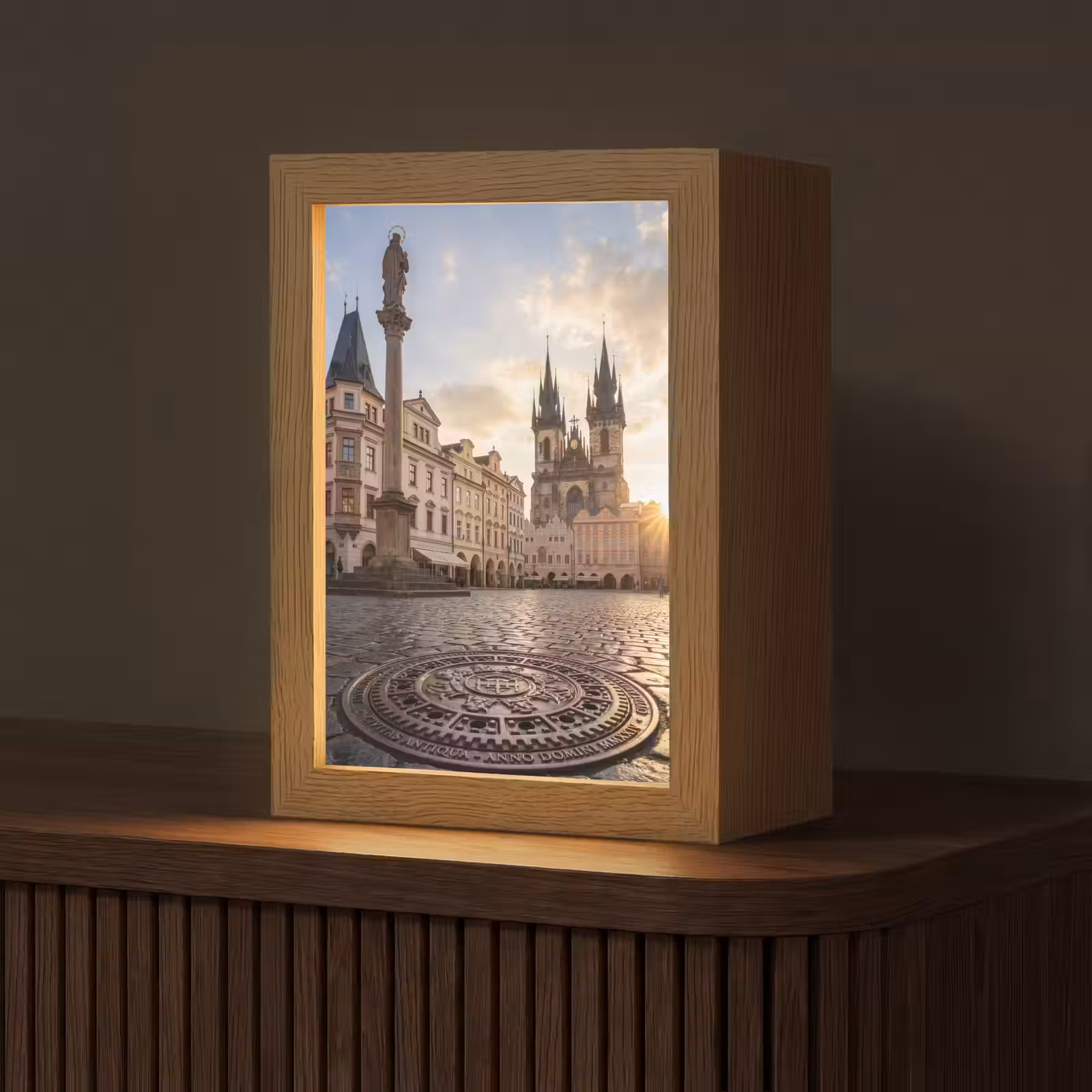 Gepersonaliseerde Lightbox - Stad - Praag - Ochtend - Architectuur - Goud — 1