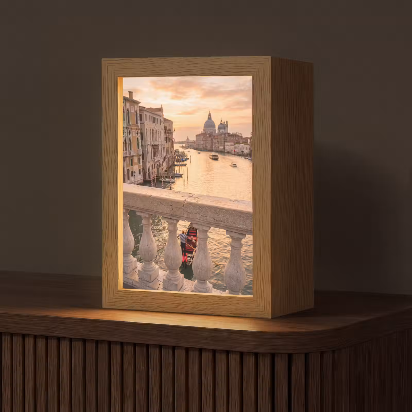 Gepersonaliseerde Lightbox - Stad - Venetië - Kanaal - Zonsopgang - Architectuur - Goud — 1