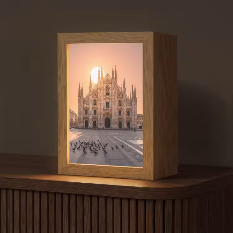 Gepersonaliseerde Lightbox - Architectuur - Milaan - Plein - Zonsopgang - Oranje — 1