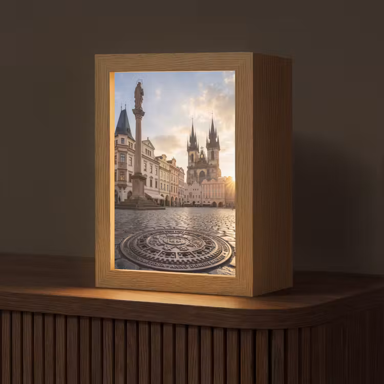 Gepersonaliseerde Lightbox - Stad - Praag - Ochtend - Architectuur - Goud — 1