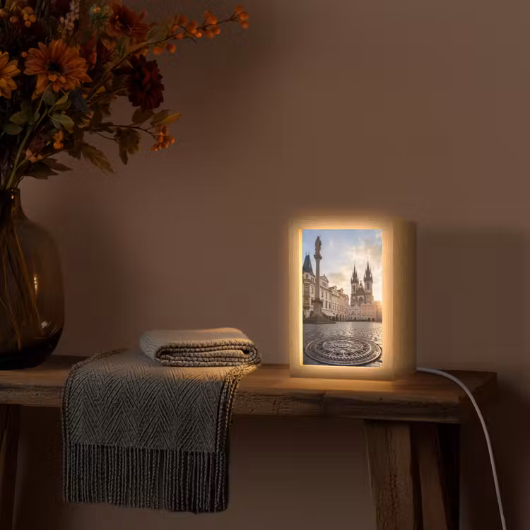 Gepersonaliseerde Lightbox - Stad - Praag - Ochtend - Architectuur - Goud — 3