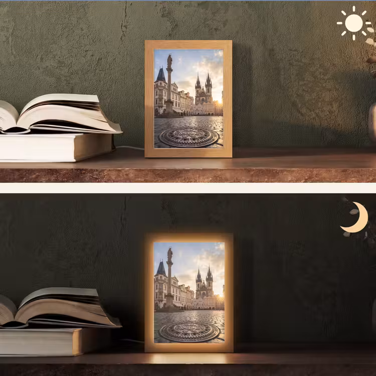 Gepersonaliseerde Lightbox - Stad - Praag - Ochtend - Architectuur - Goud — 5