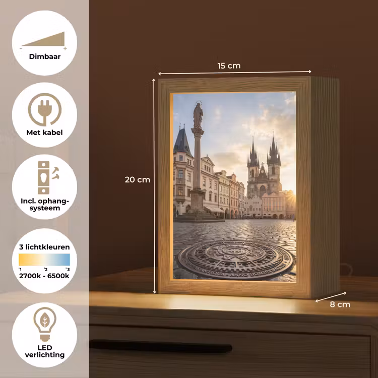 Gepersonaliseerde Lightbox - Stad - Praag - Ochtend - Architectuur - Goud — 7