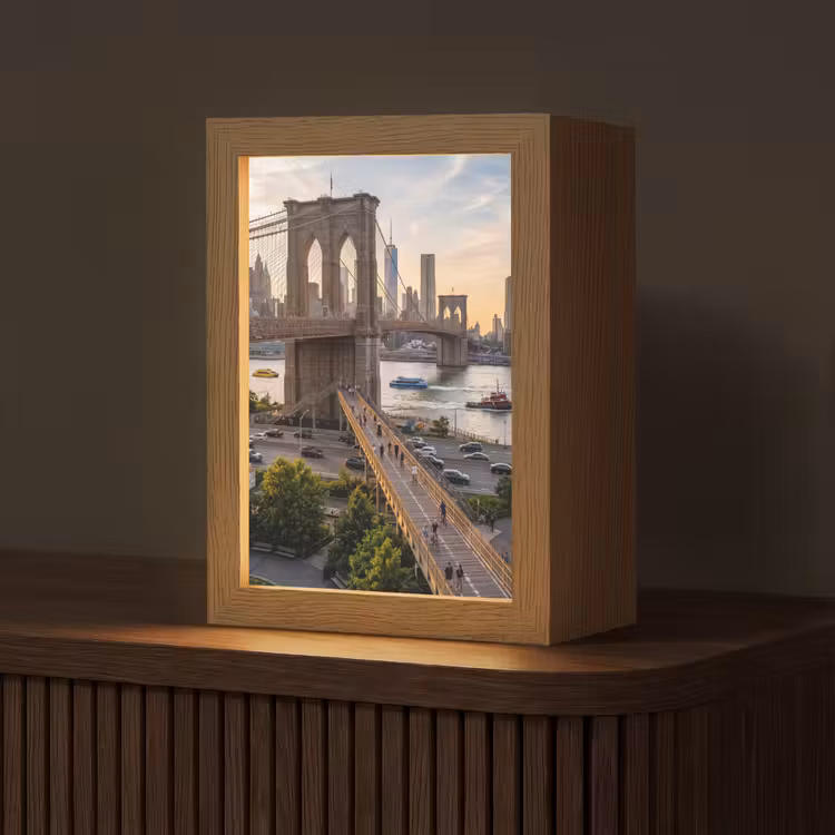 Gepersonaliseerde Lightbox - Brug - Rivier - Stad - Zonsondergang - Architectuur — 1
