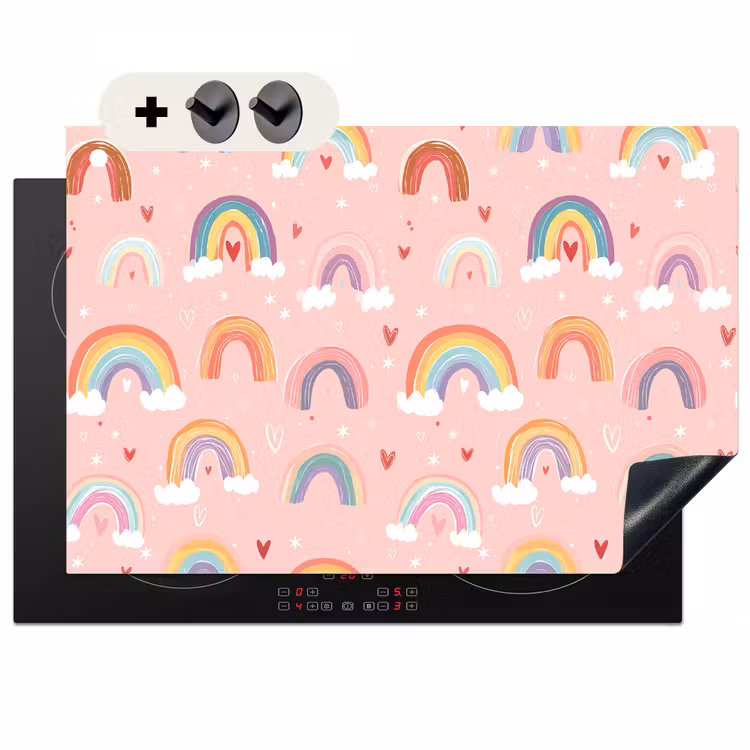 Inductie beschermer en spatscherm (2in1) - Regenboog - Patroon - Pastel - Handgetekend — 1