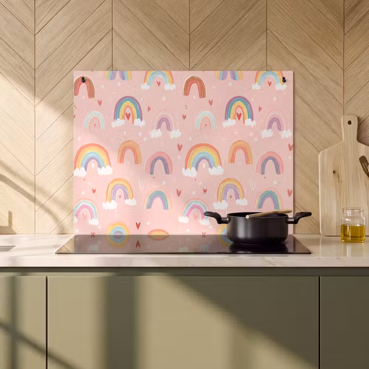 Inductie beschermer en spatscherm (2in1) - Regenboog - Patroon - Pastel - Handgetekend — 2