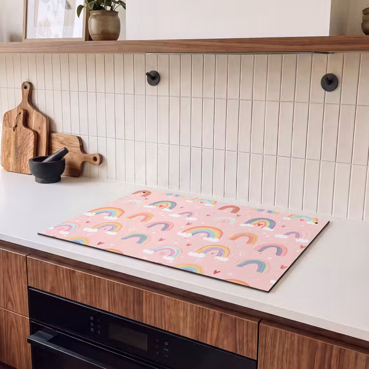 Inductie beschermer en spatscherm (2in1) - Regenboog - Patroon - Pastel - Handgetekend — 3