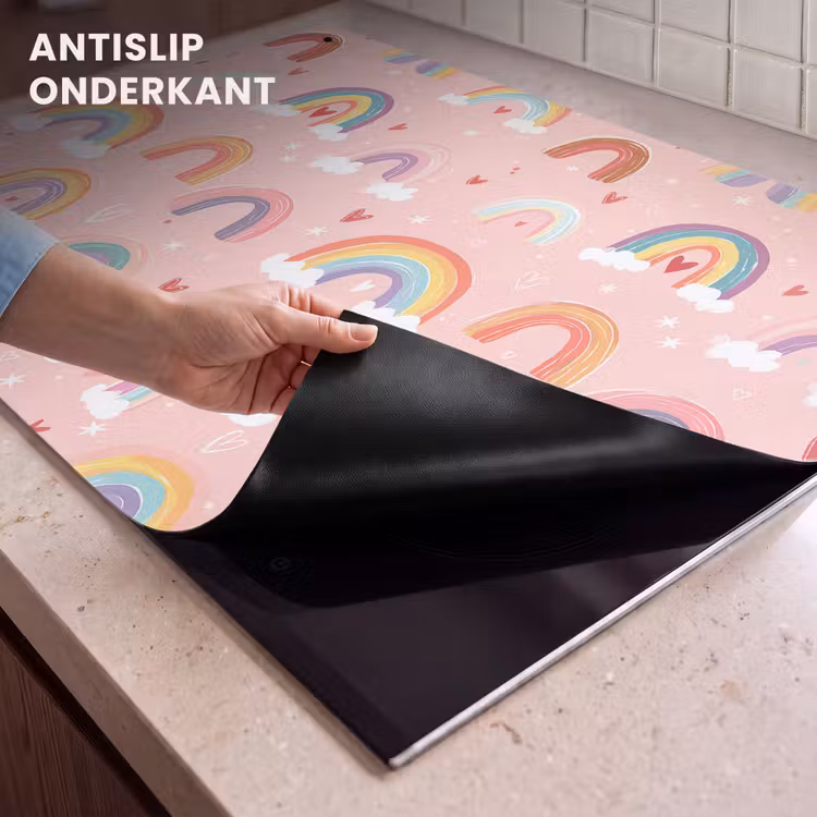 Inductie beschermer en spatscherm (2in1) - Regenboog - Patroon - Pastel - Handgetekend — 4