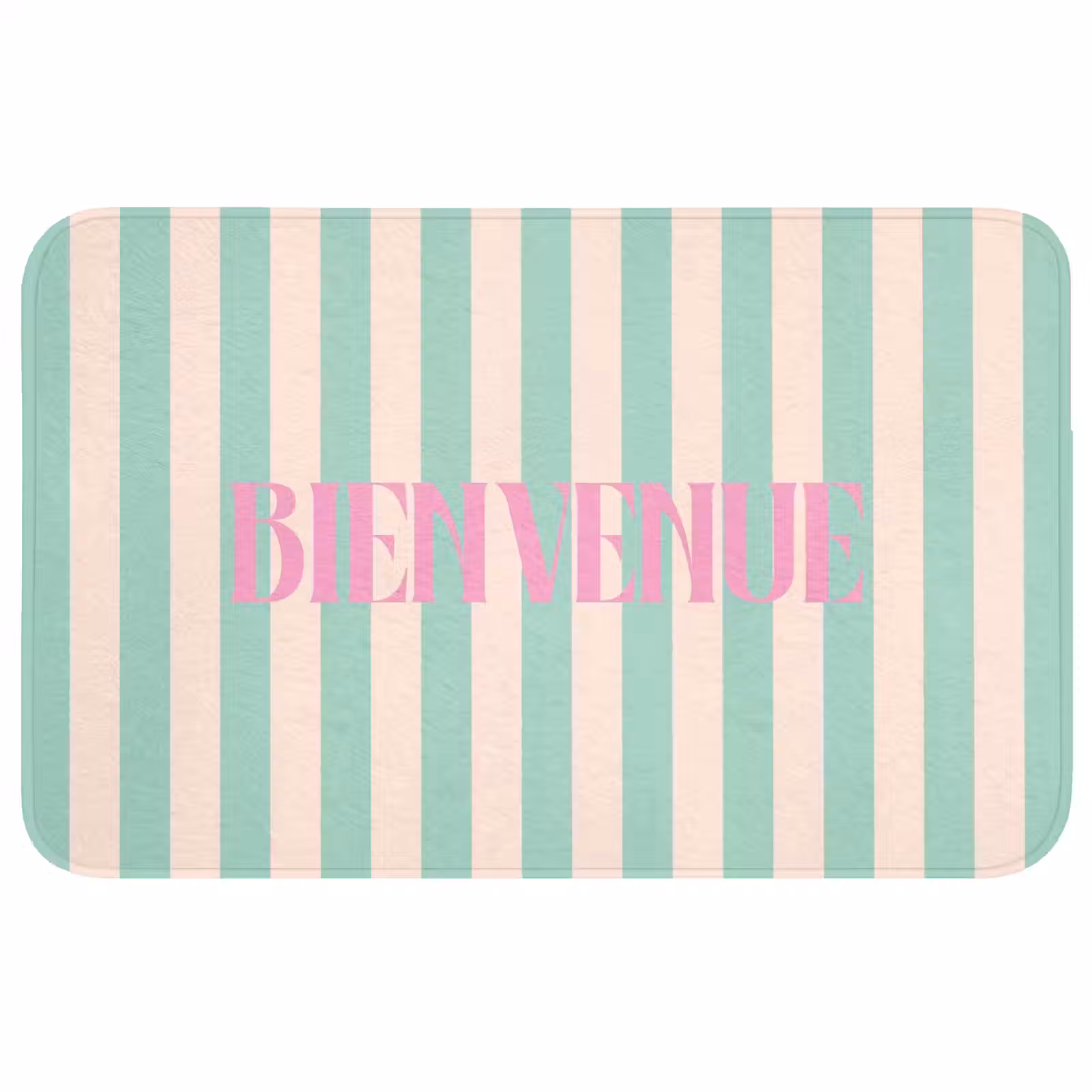 Wc Mat - Roze - Groen - Strepen - Bienvenue — 1