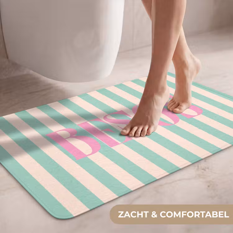 Wc Mat - Roze - Groen - Strepen - Besos — 7