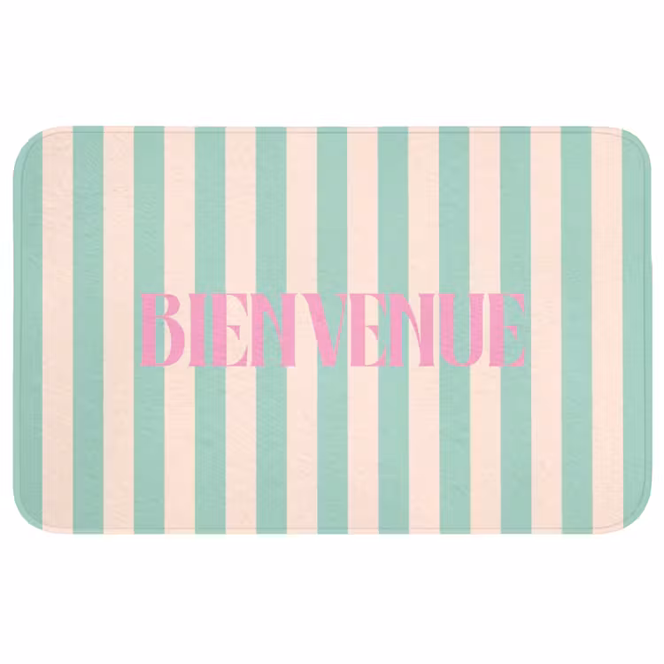Wc Mat - Roze - Groen - Strepen - Bienvenue — 1