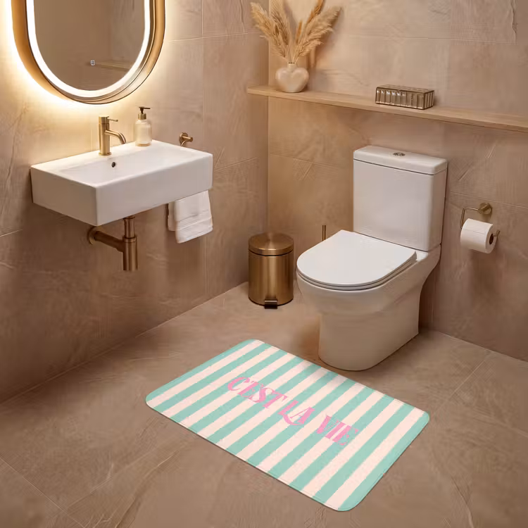 Wc Mat - Roze - Groen - Strepen - C'est la vie — 4