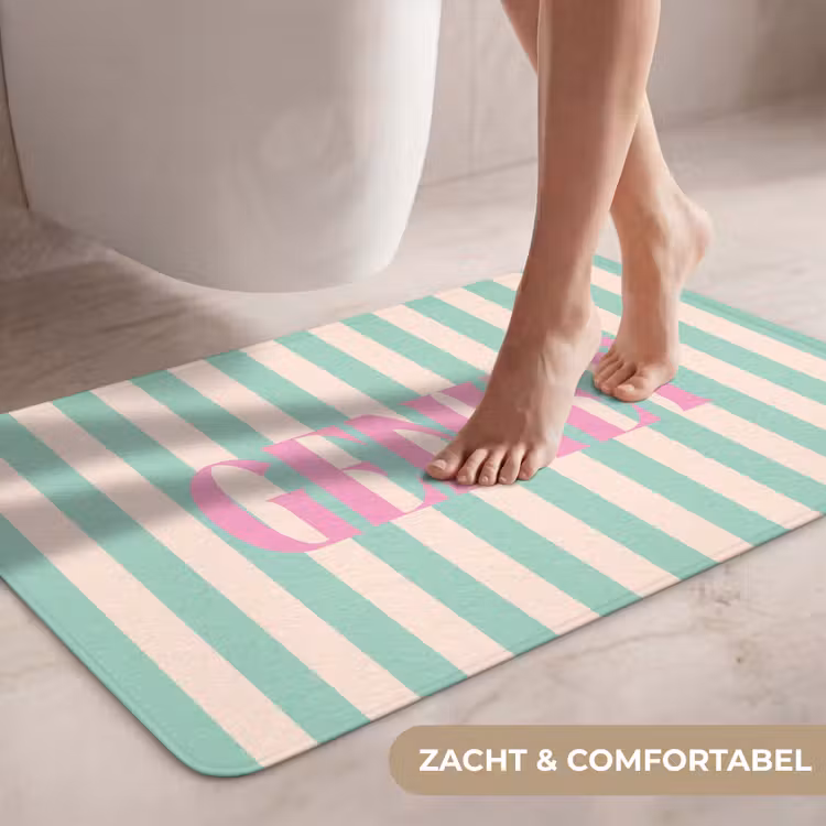 Wc Mat - Roze - Groen - Strepen - Geniet — 7