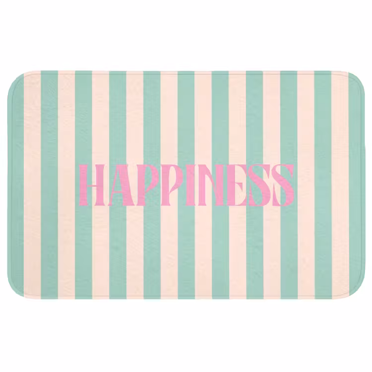 Wc Mat - Roze - Groen - Strepen - Happiness — 1