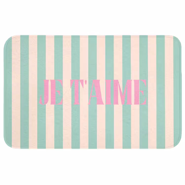 Wc Mat - Roze - Groen - Strepen - Je t'aime — 1