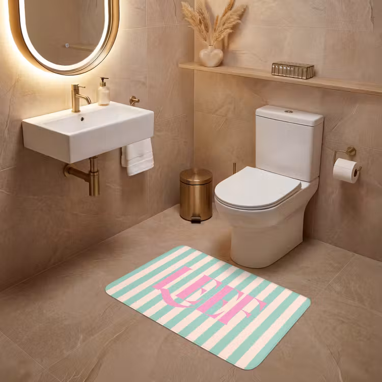 Wc Mat - Roze - Groen - Strepen - Leef — 4