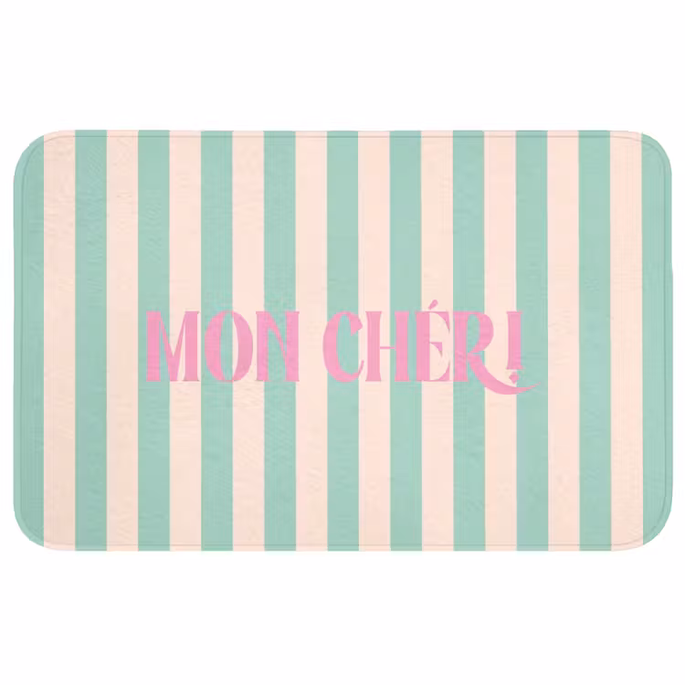 Wc Mat - Roze - Groen - Strepen - Mon chéri — 1