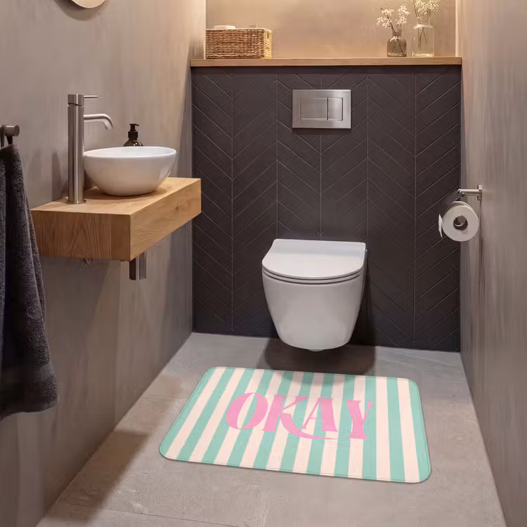 Wc Mat - Roze - Groen - Strepen - Okay — 2