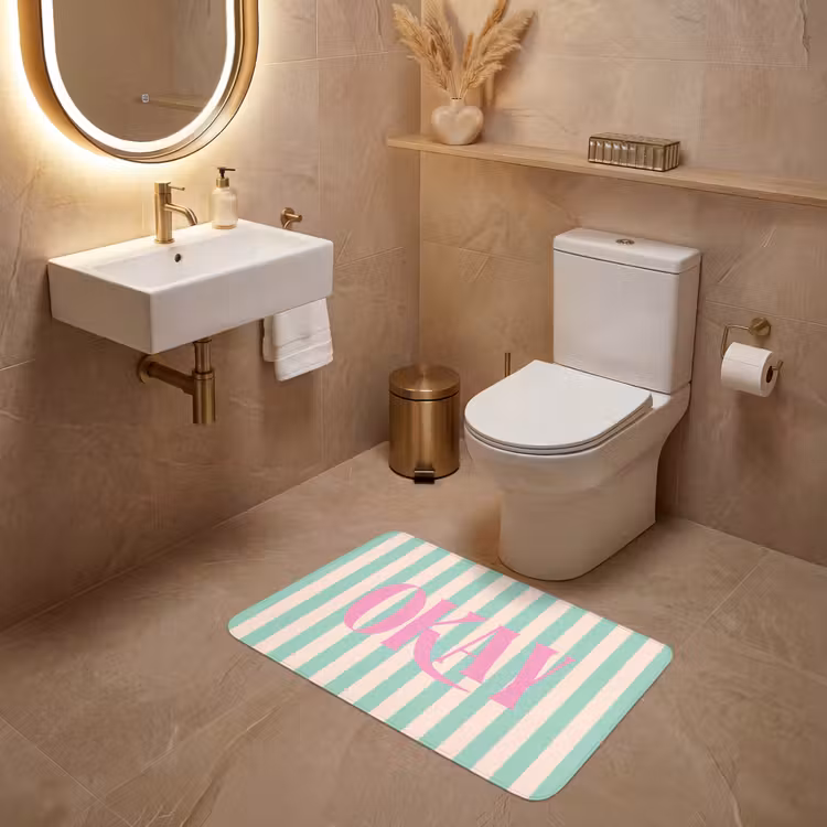 Wc Mat - Roze - Groen - Strepen - Okay — 4