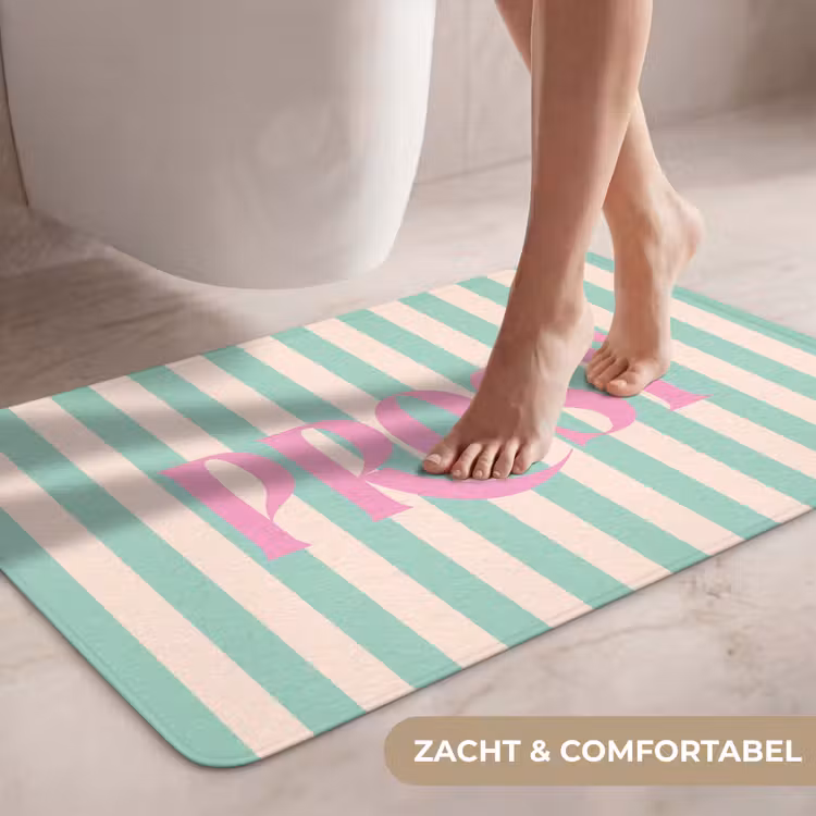 Wc Mat - Roze - Groen - Strepen - Prost — 7