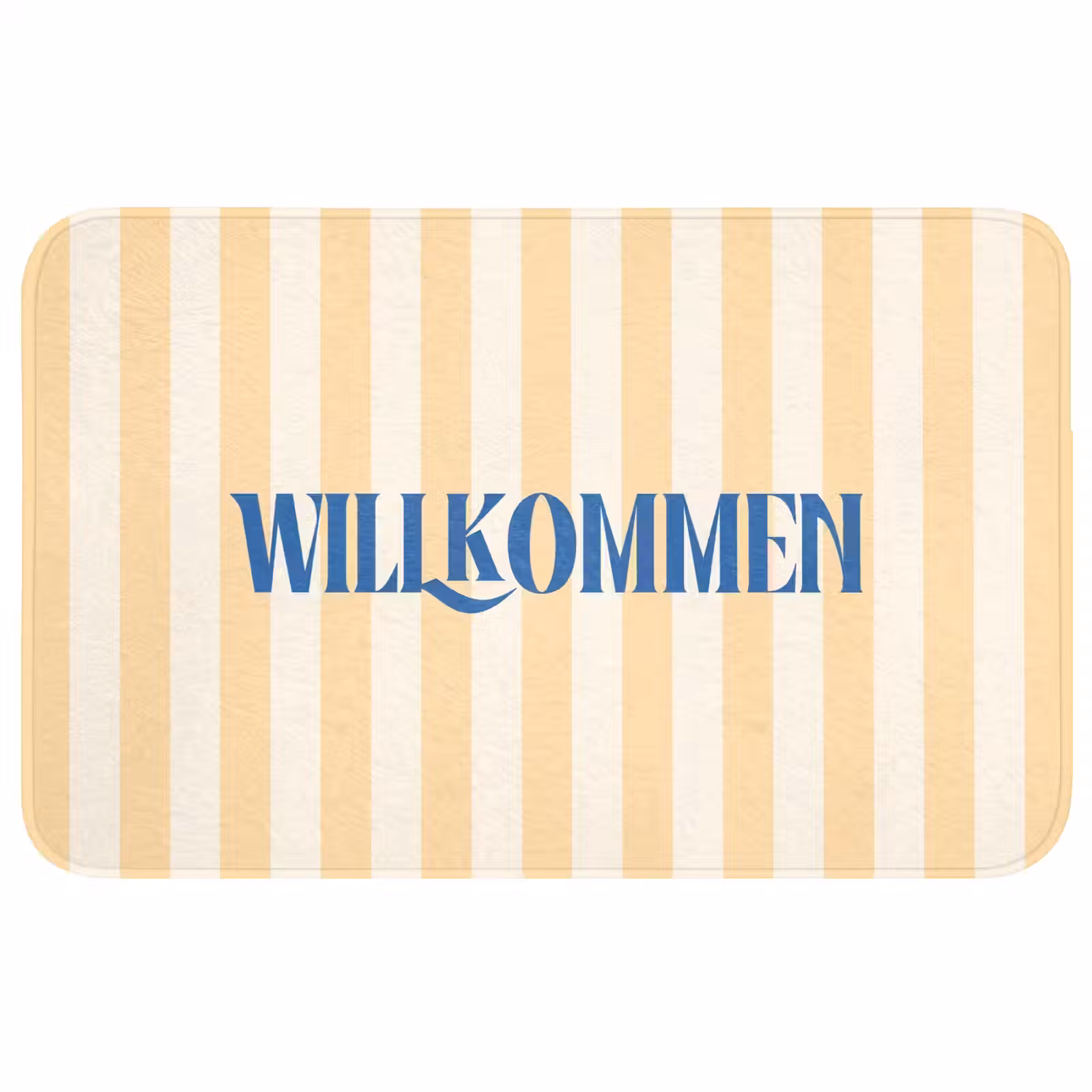 Wc Mat - Blauw - Geel - Strepen - Willkommen — 1