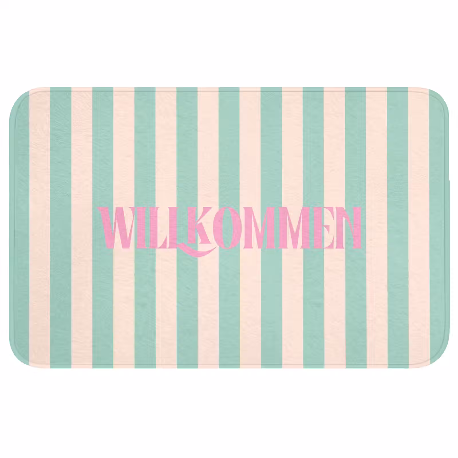 Wc Mat - Roze - Groen - Strepen - Willkommen — 1