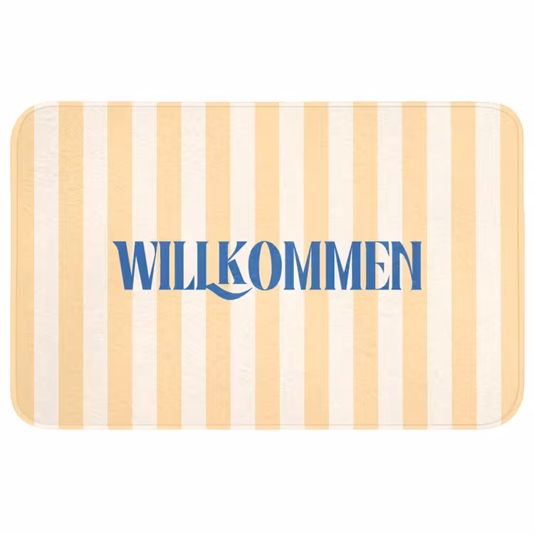 Wc Mat - Blauw - Geel - Strepen - Willkommen — 1