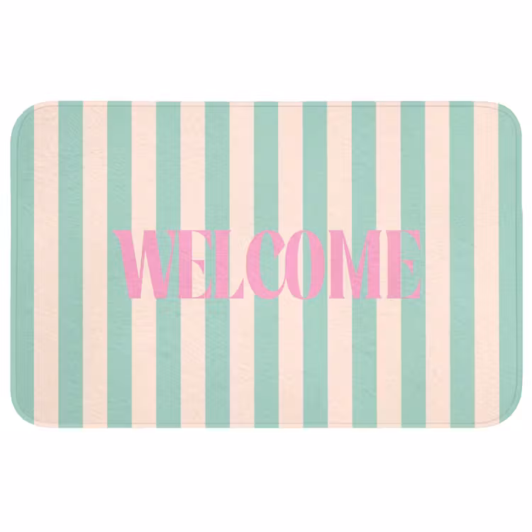 Wc Mat - Roze - Groen - Strepen - Welcome — 1
