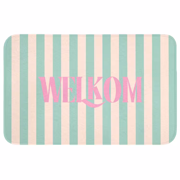 Wc Mat - Roze - Groen - Strepen - Welkom — 1