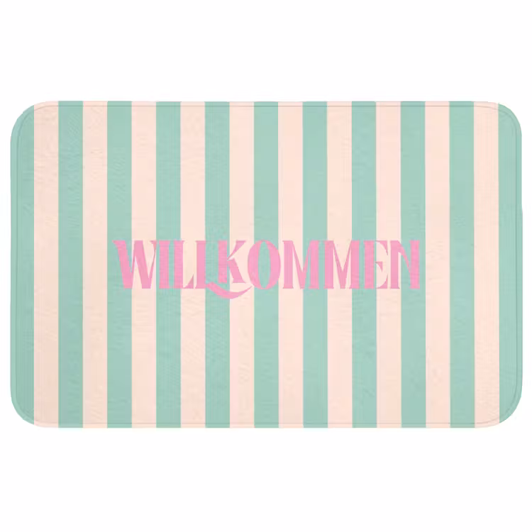Wc Mat - Roze - Groen - Strepen - Willkommen — 1