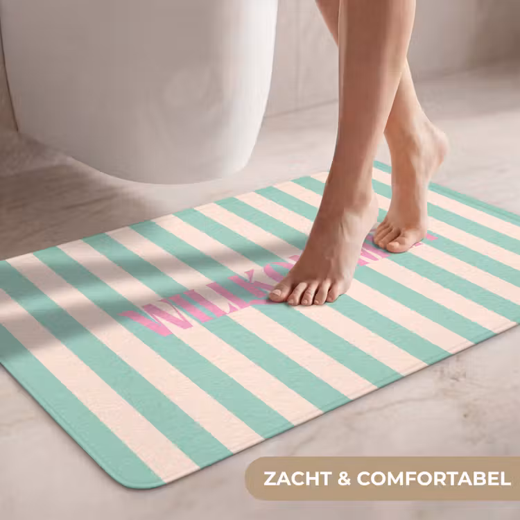 Wc Mat - Roze - Groen - Strepen - Willkommen — 7