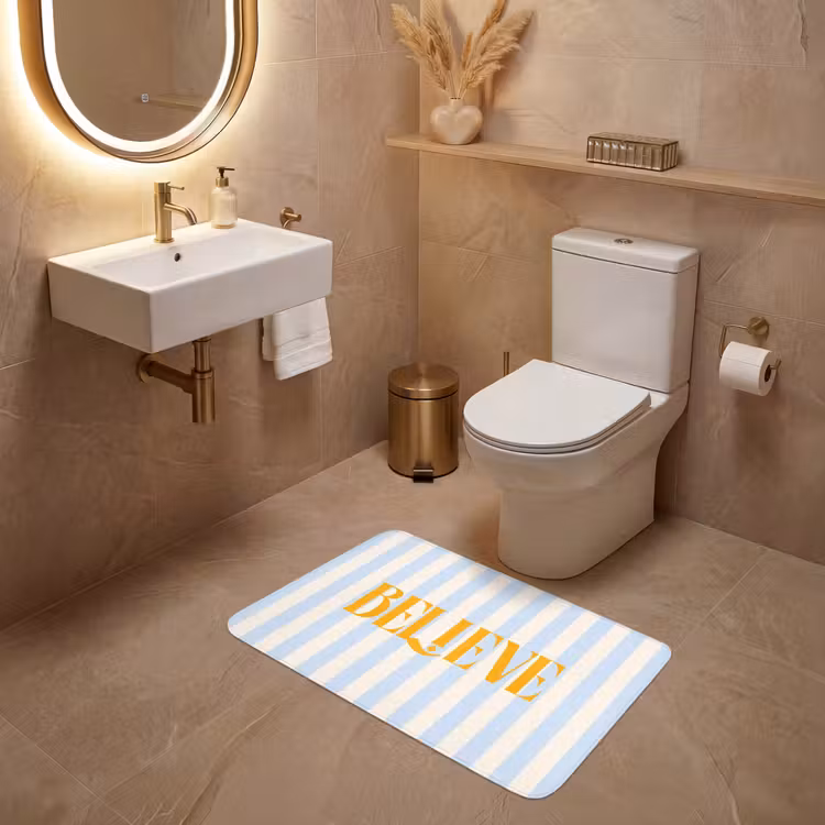 Wc Mat - Oranje - Blauw - Strepen - Believe — 4