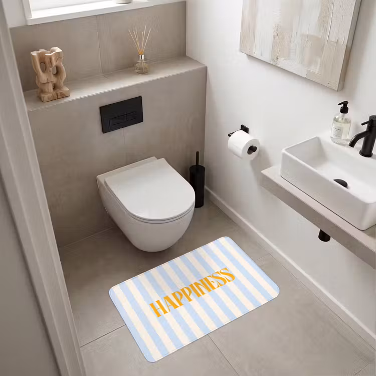 Wc Mat - Oranje - Blauw - Strepen - Happiness — 6