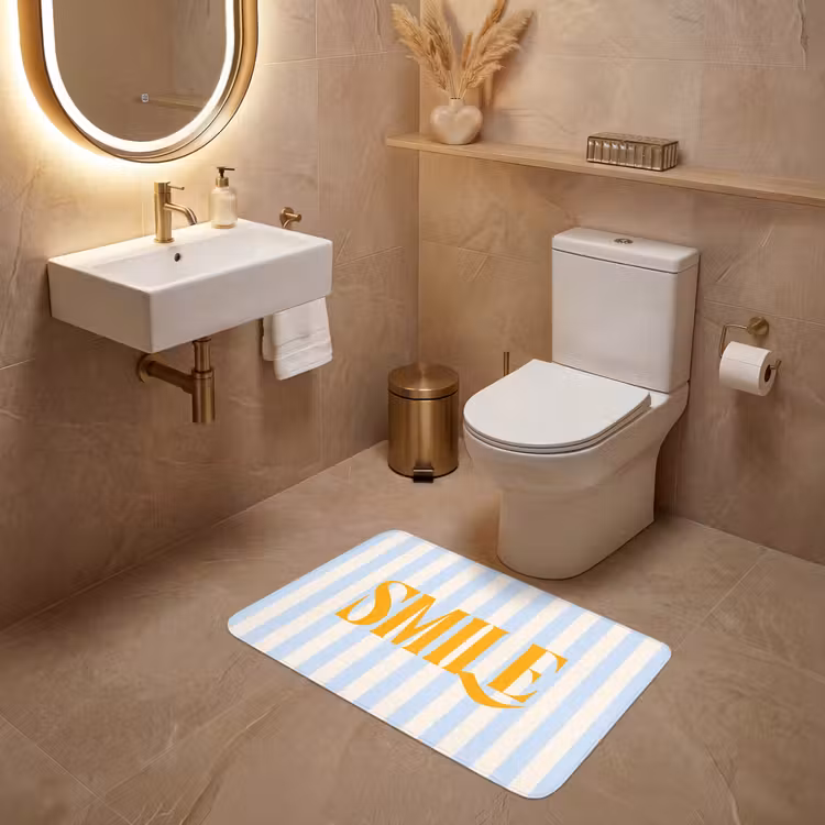 Wc Mat - Oranje - Blauw - Strepen - Smile — 4