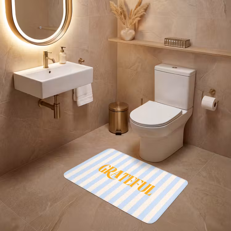 Wc Mat - Oranje - Blauw - Strepen - Grateful — 4
