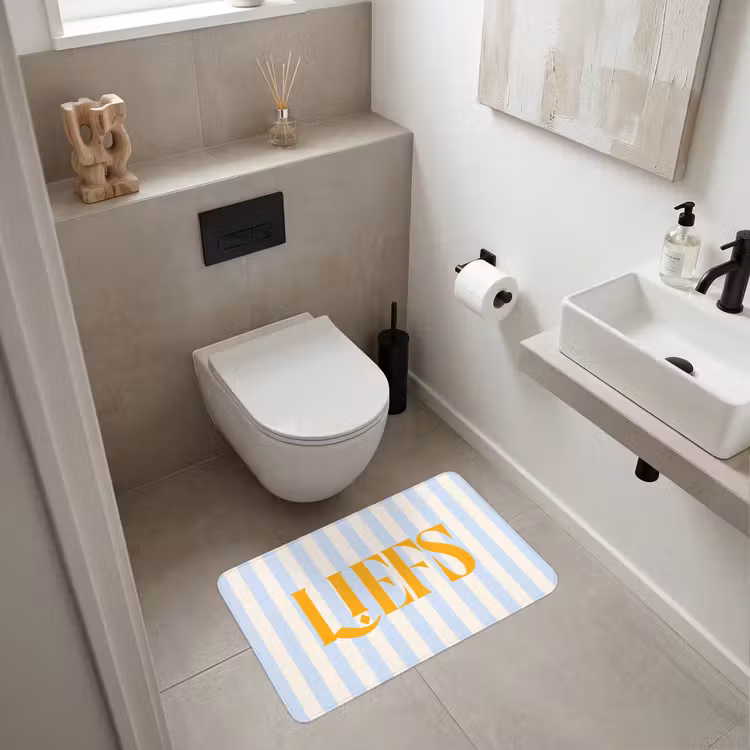 Wc Mat - Oranje - Blauw - Strepen - Liefs — 6