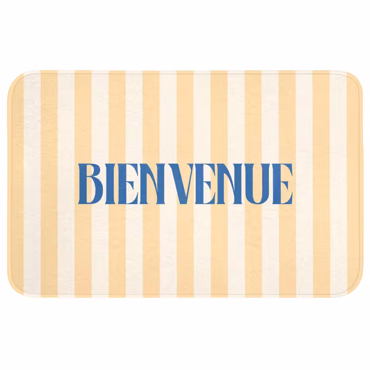 Wc Mat - Blauw - Geel - Strepen - Bienvenue — 1
