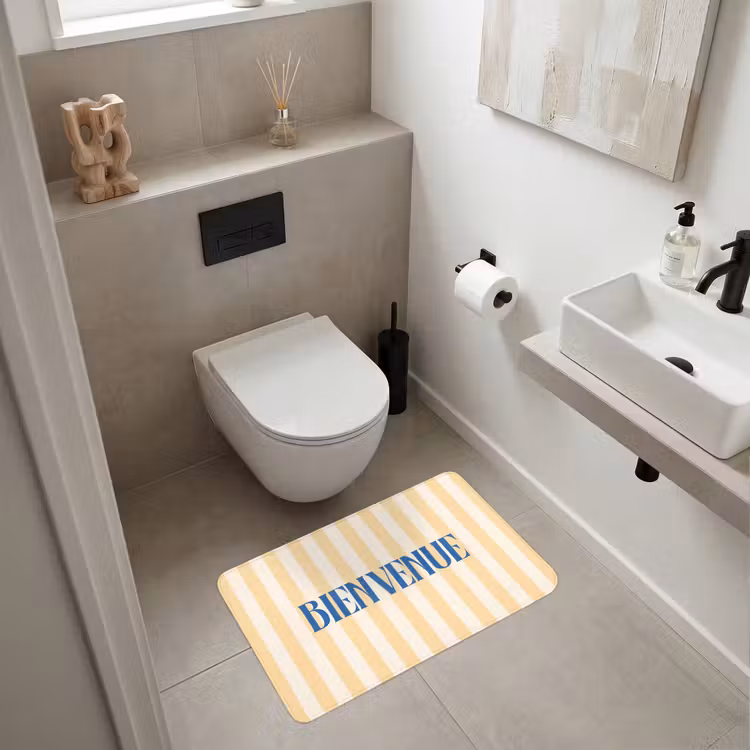 Wc Mat - Blauw - Geel - Strepen - Bienvenue — 6