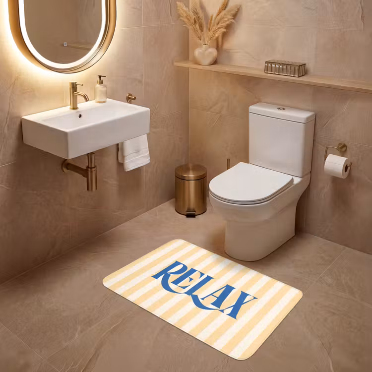 Wc Mat - Blauw - Geel - Strepen - Relax — 4