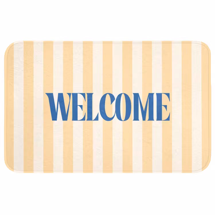 Wc Mat - Blauw - Geel - Strepen - Welcome — 1