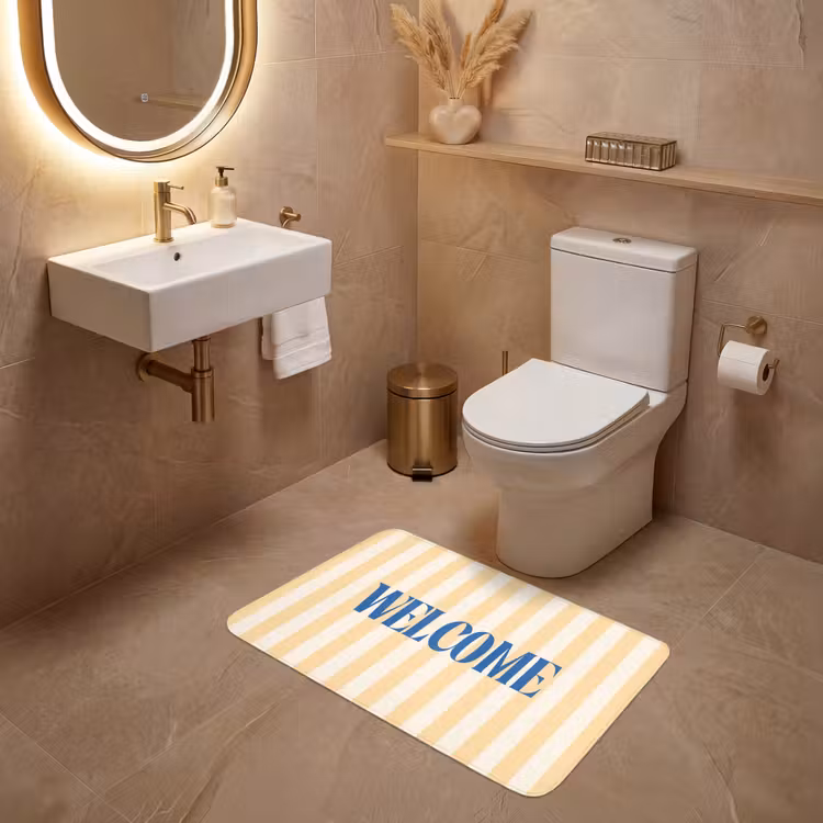 Wc Mat - Blauw - Geel - Strepen - Welcome — 4