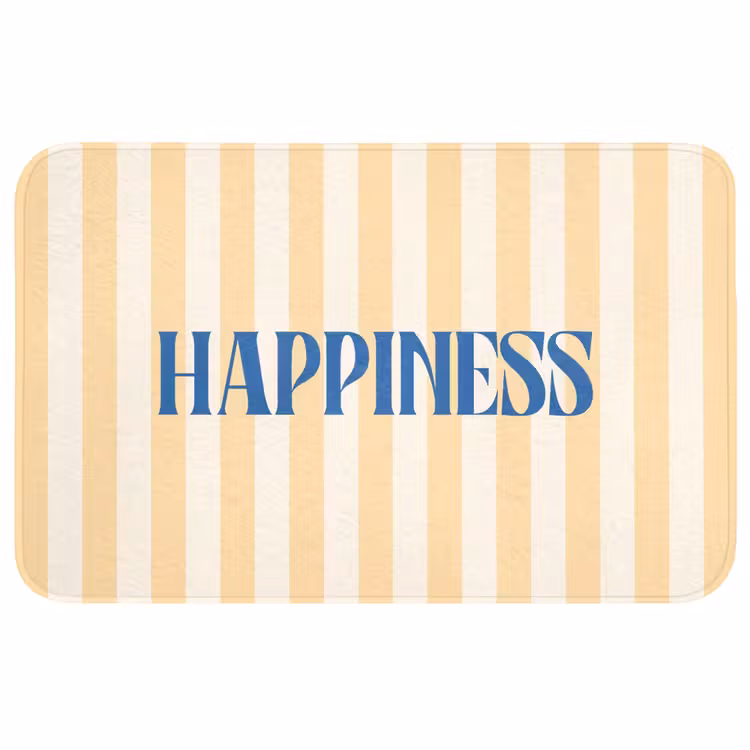 Wc Mat - Blauw - Geel - Strepen - Happiness — 1