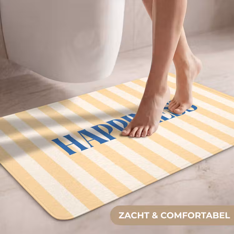 Wc Mat - Blauw - Geel - Strepen - Happiness — 7