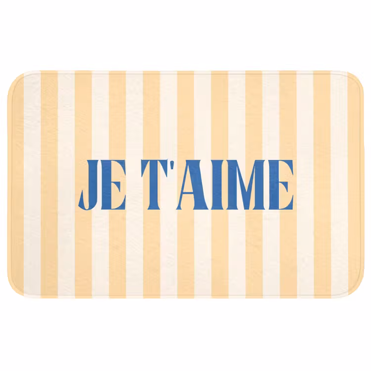 Wc Mat - Blauw - Geel - Strepen - Je t'aime — 1